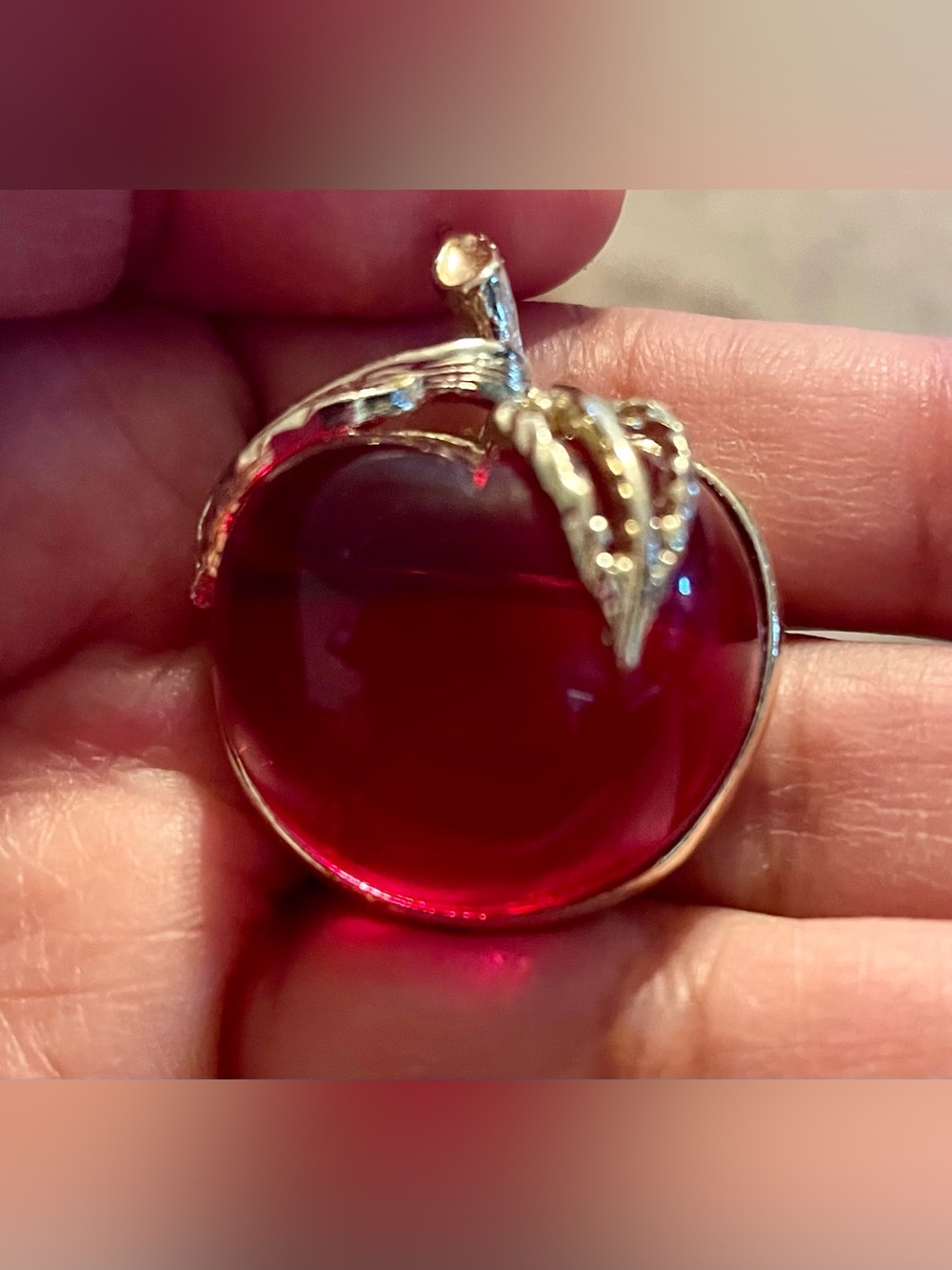 Sarah Coventry Gold-Tone Red Glass Apple Brooch
